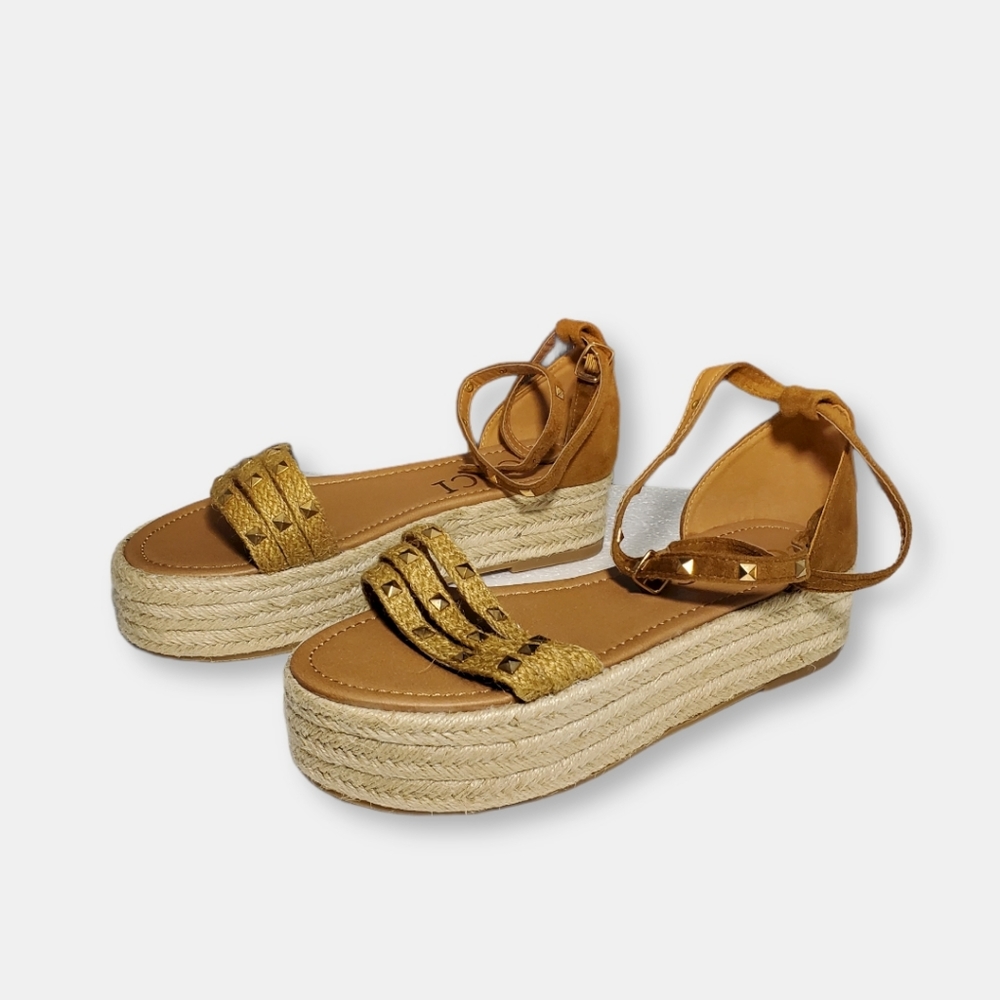CCocci Studded Brown Platform Espadrille Sandals Size 10